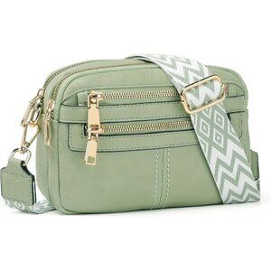 6-Pocket Crossbody Bags for Women Vegan Leather Handbags Light Green Travel Bag